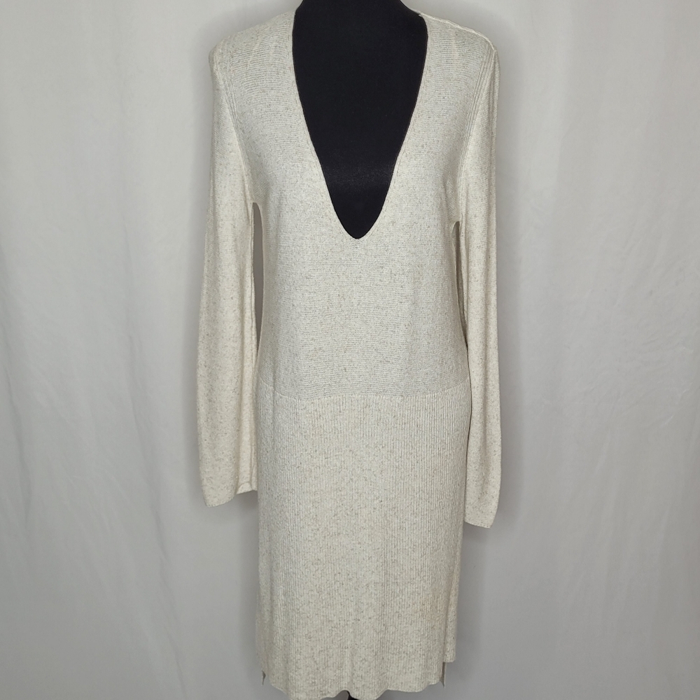 Zara Knit Long Sleeve Plunging V-neck Sweater Dress - Size M